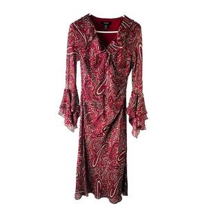 Express Burgundy Paisley Long Sleeve Dress